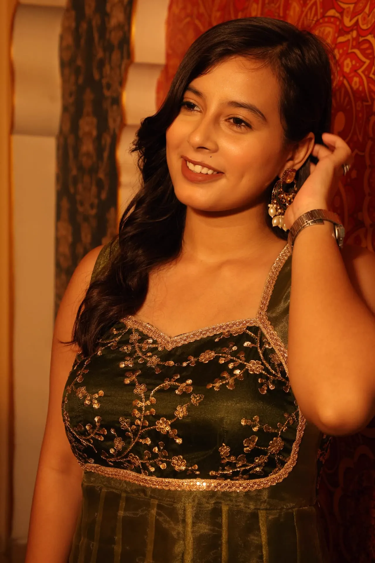 Green velvet sequin bodice set